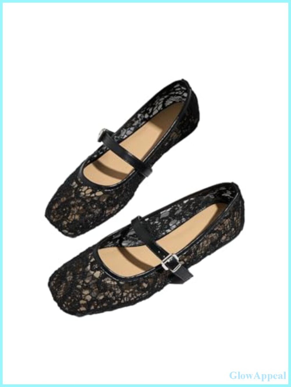 Lace Mesh Ballet Flats Square Toe Pull-On Comfortable Dressy Shoes